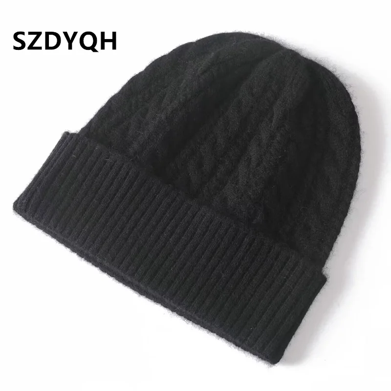 Hot Sale New Arrival Autumn Winter Women Hats 100% Cashmere Knitted Headgears Soft Thicken Warm Fashion Girl Cap 4 Colors