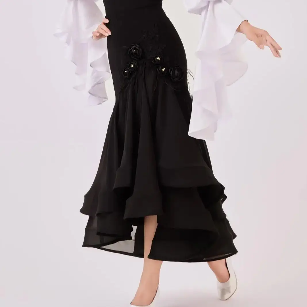 Nieuwe Ballroom Dansvoorstelling Moderne Dans Mesh Rok Voor Vrouwen Volwassen Nationale Standaard Dans Kostuum Wals Rok Dragen DN22263