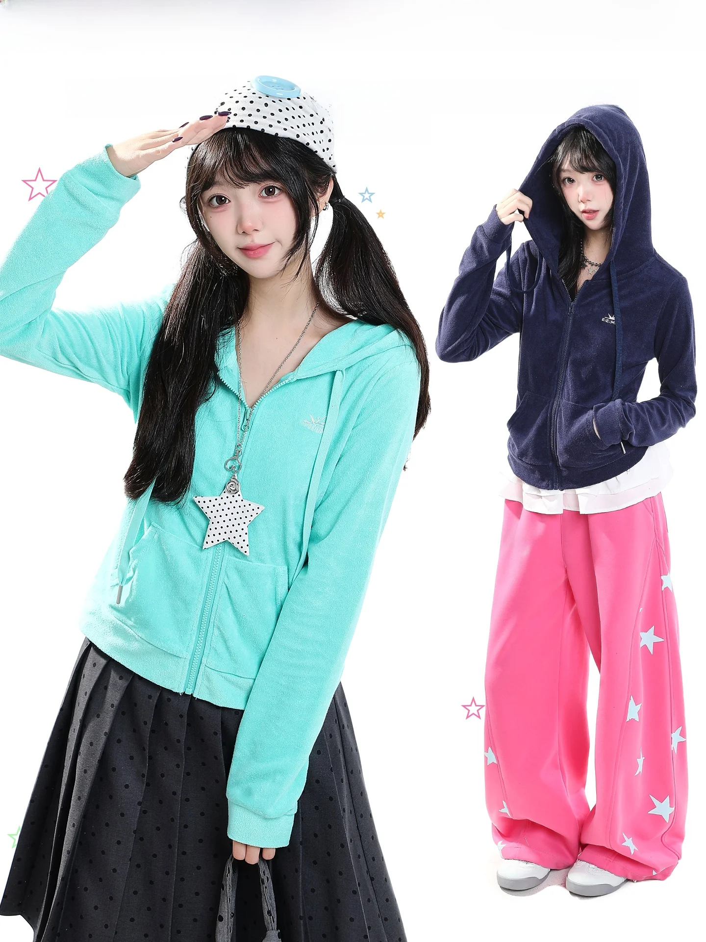 American Casual Style Hooded Open Cardigan Sweatshirt Women's Loose Lazy Simple Matching Zipper Short Long Sleeve Jacket
