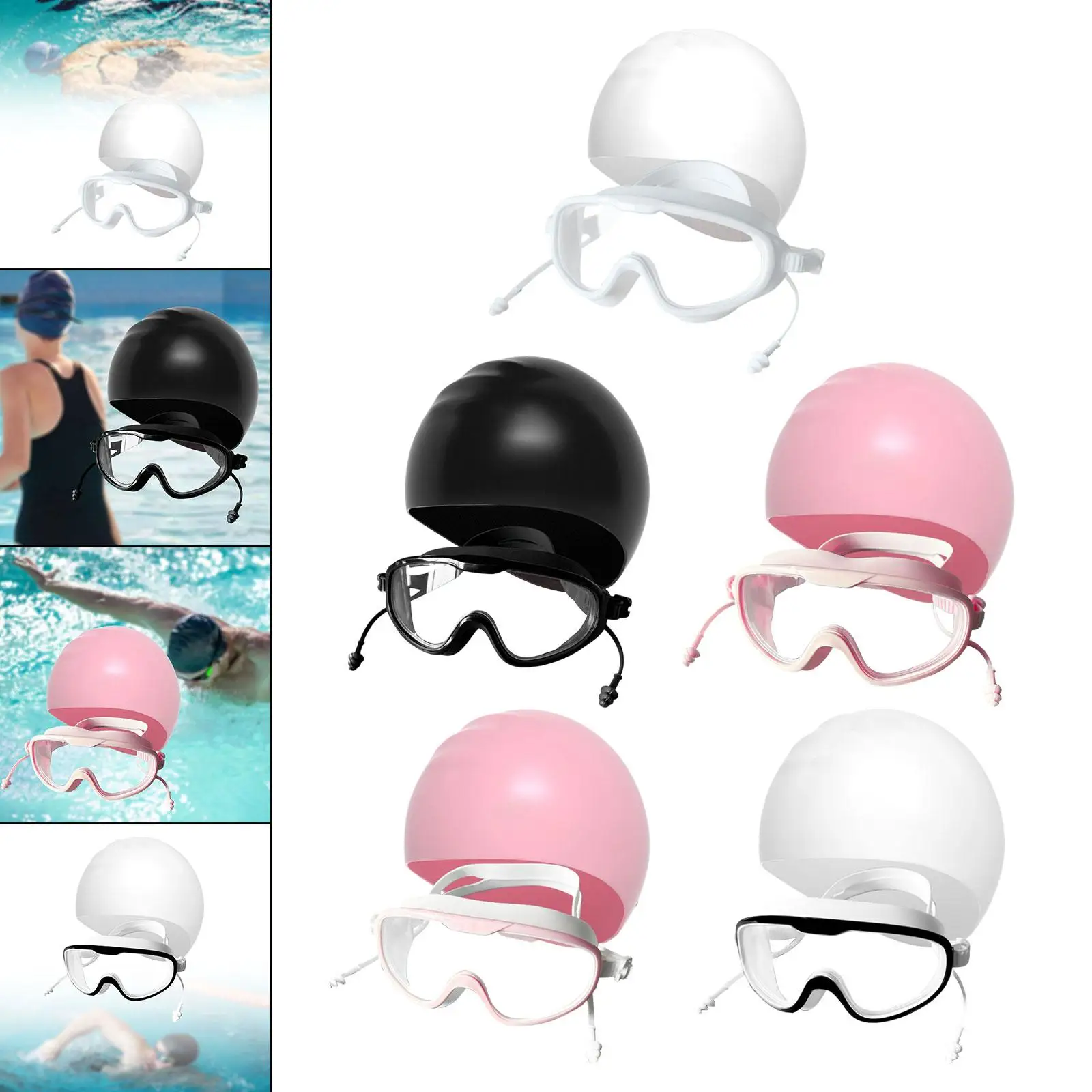 Gafas de natación y gorro, gafas profesionales antivaho portátiles para adultos con tapones para los oídos para bucear, deportes acuáticos, natación, piscina