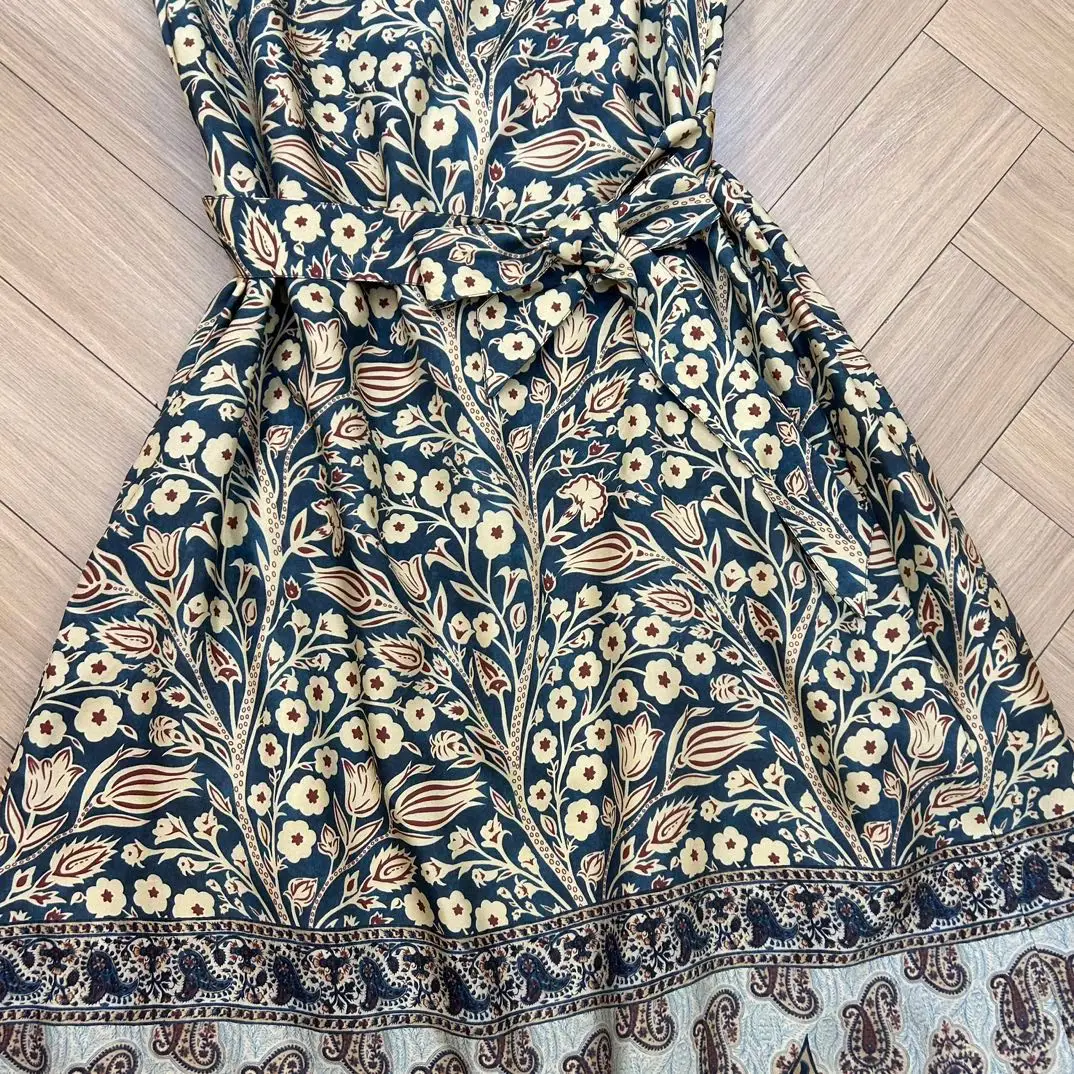 Kiko Dress In 100% Silk Tree Print Floral Sleveless Dresses With Belt 2024 New Butter Soft Women\'s Clothing