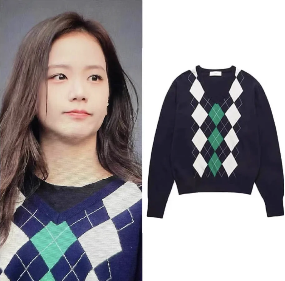 

Women's Knitted Wool V-ne Base irt Sweater Retro Diamond id Commute Sle Long Sve Regular Length Autumn Season