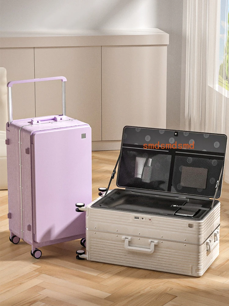 Large-capacity suitcase with side open lid Durable multi-functional trolley case PC material suitcase