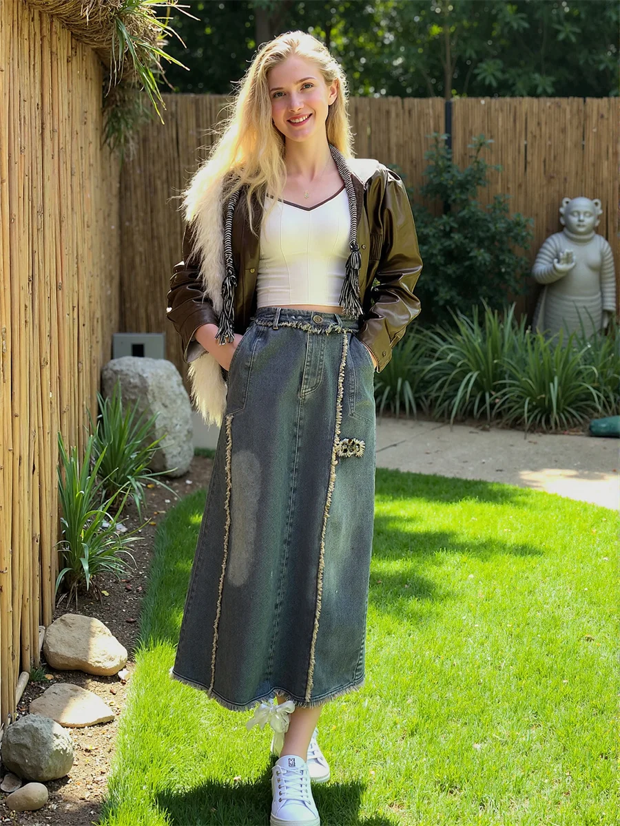 

Ankle length Denim Skirts Womens Chiffon Tulle Ball Gown Mesh Layered Tiered Cake Applique Artistic College Elegant Sweet Modern