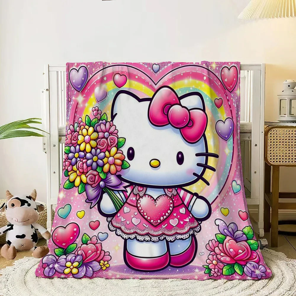 Manta fina de franela con estampado Kawaii de Hello Kitty, manta de viaje de lujo de tamaño King para invierno, sofá para niños, regalo de moda