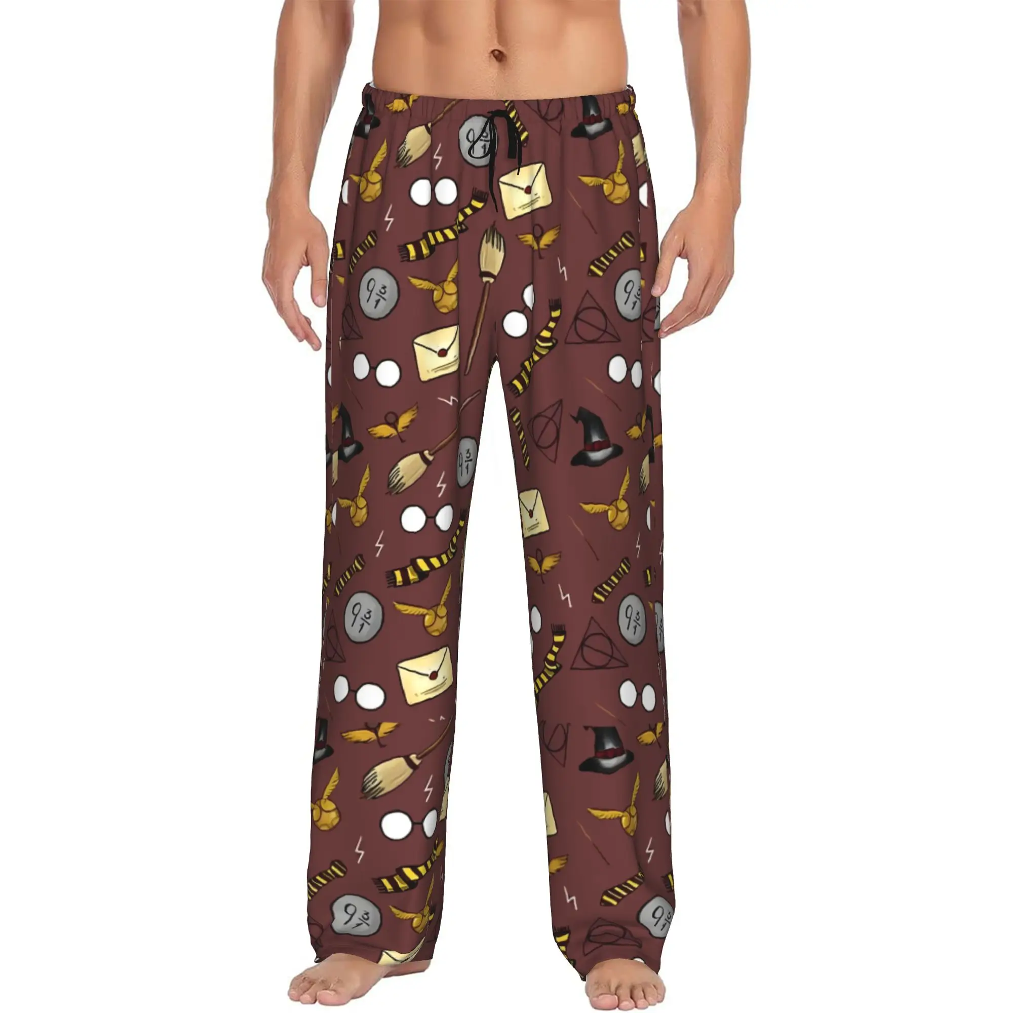 Custom H-Harryed Halloween Pajama Pants Men's Magic School Sleepwear Lounge Sleep Bottoms Stretch with Pockets