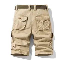 Men's Cargo Shorts Solid Long Half Bermuda Male Short Pants Multi Pocket Khaki Y2k Vintage Designer Streetwear Summer Wide