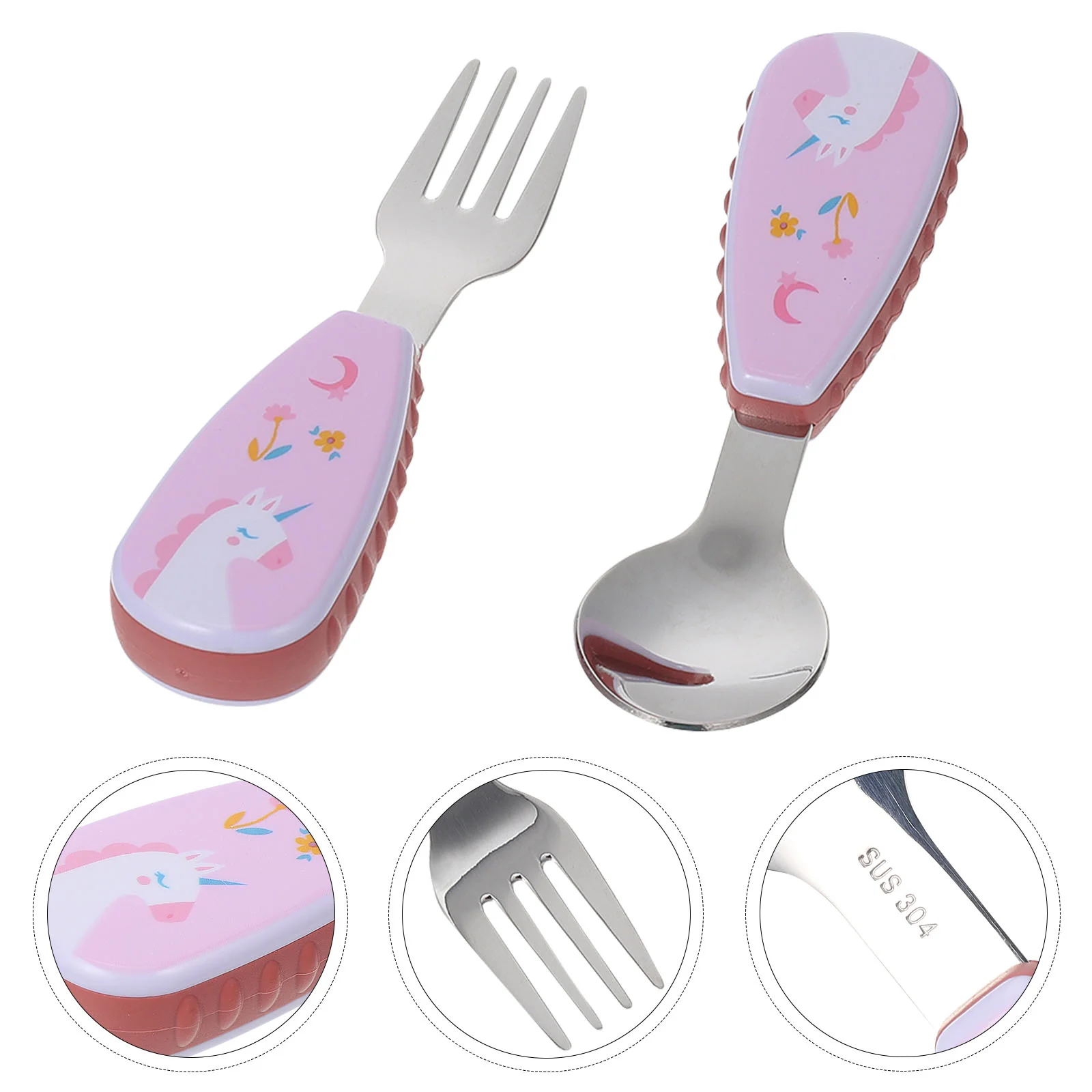 Food Training Spoon Infant Tableware Feeding Dinnerware Flatware Baby Dinning Utensils Stainless Steel Fork Lightweight