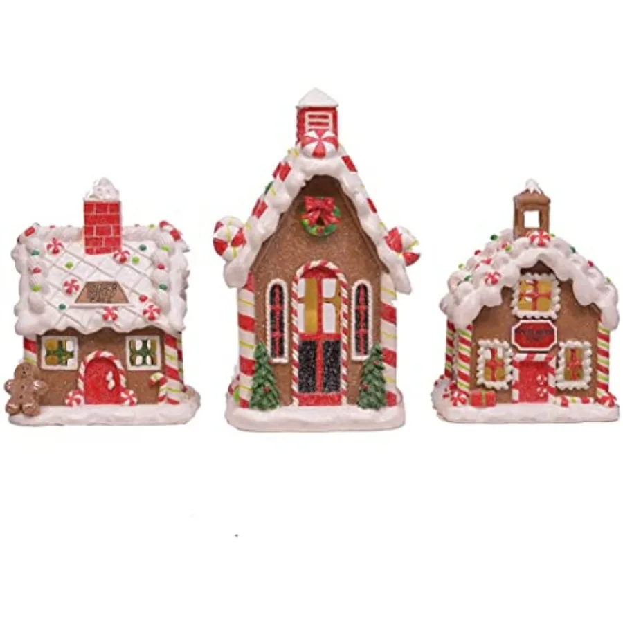 

Gingerbread Village Red 6 inch Porcelain Holiday Tea Light Figurines Set of 3