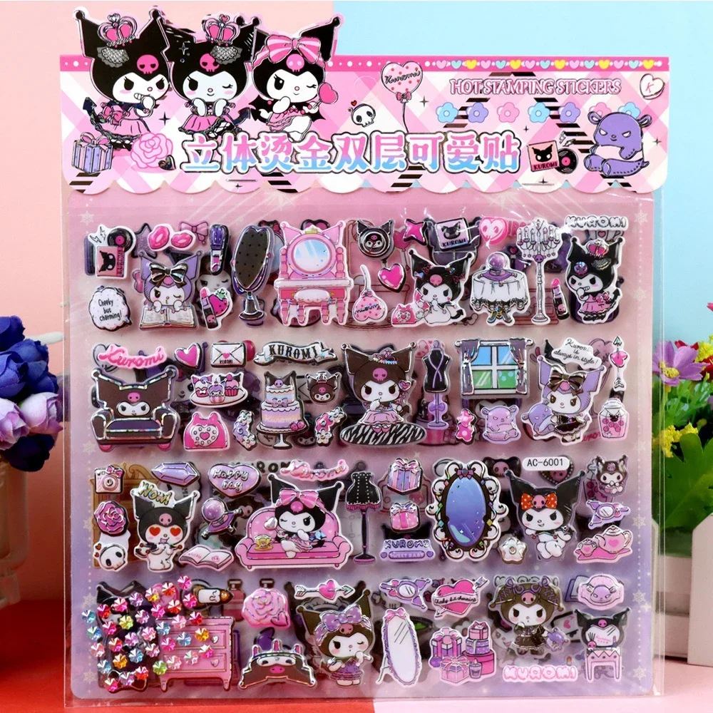 

3D Cute Sanrio Big Bubble Sticker DIY Fun Black Beauty Melody Home Sticker Cartoon Double Layer Decoration Notebook, Mobile Phon