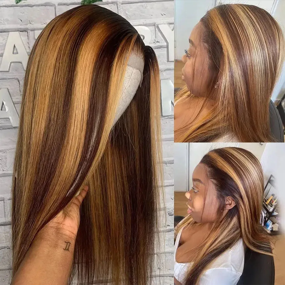 200 densità 13x4 evidenziare 4/27 Ombre colore parrucca frontale in pizzo dritto parrucche brasiliane Remy 100% capelli umani per le donne 26 30 pollici