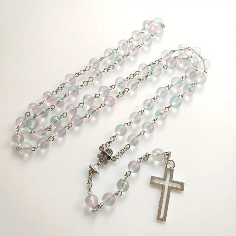 1pc Acrylic White Clear Crucifix Rosary Necklace Birthday Wedding Holiday Party Decoration Sacramentals Stained Glass