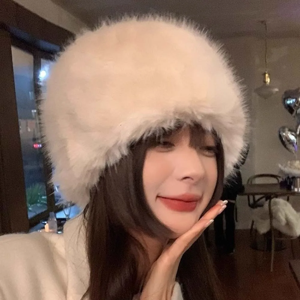

Gifts Temperament Bucket Hat Imitation Mink Fur Warmer Winter Fisherman Hat Versatile Solid Color Anti-cold Basin Cap Autumn
