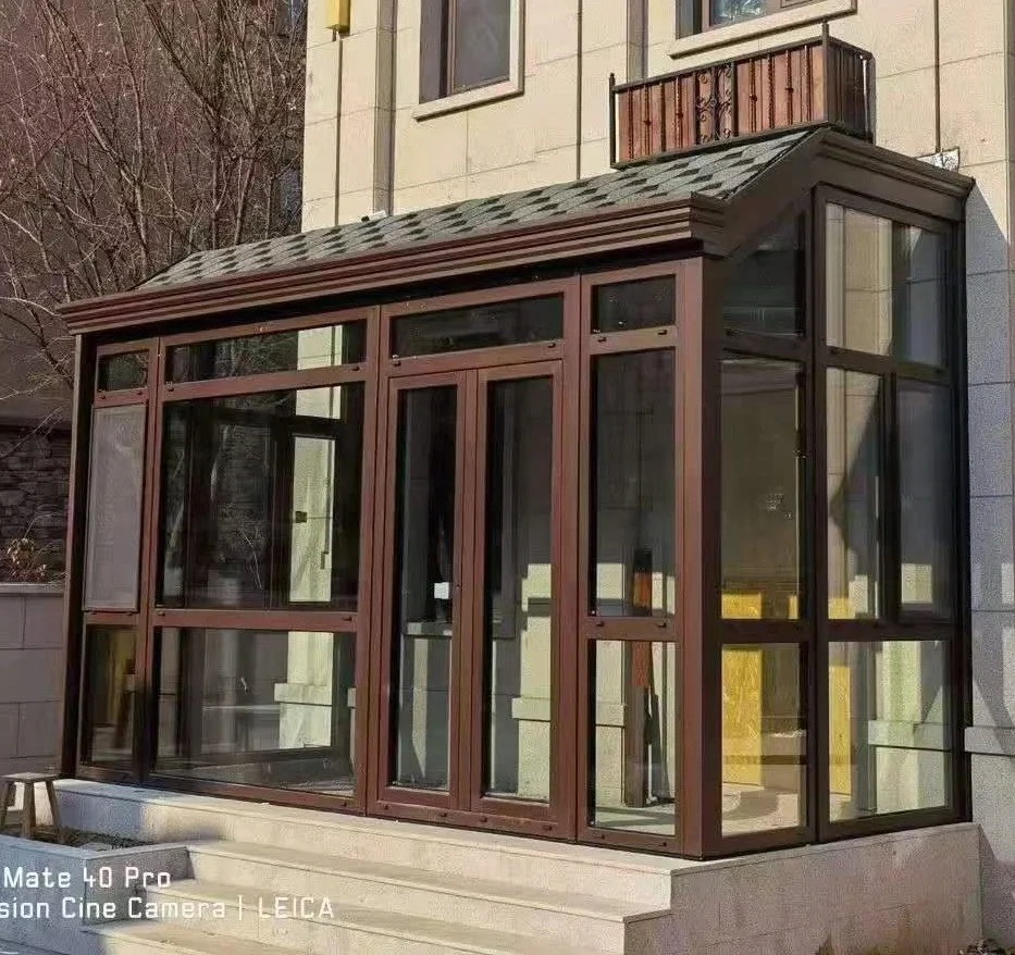 Four Season Aluminum Sunroom Front Slope Roof Glass House Double Glazed Winter Garden for Villa Garden Outdoor