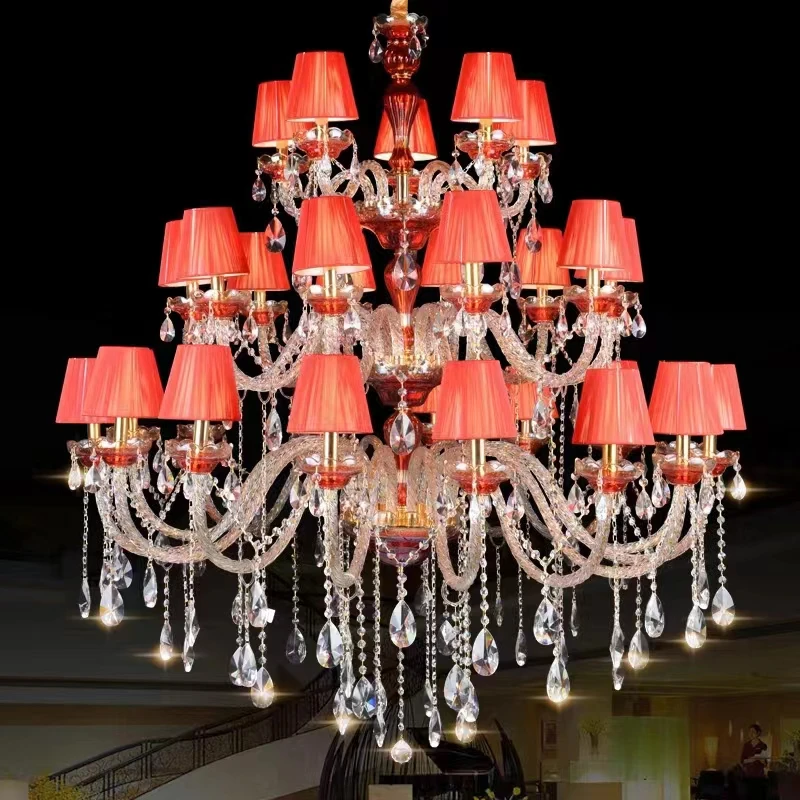 Red Crystal Big Chandeliers Luxury Atmosphere Living Room Hanging Light Simple Dining Room Lamp Villa Bedroom Lamps New European