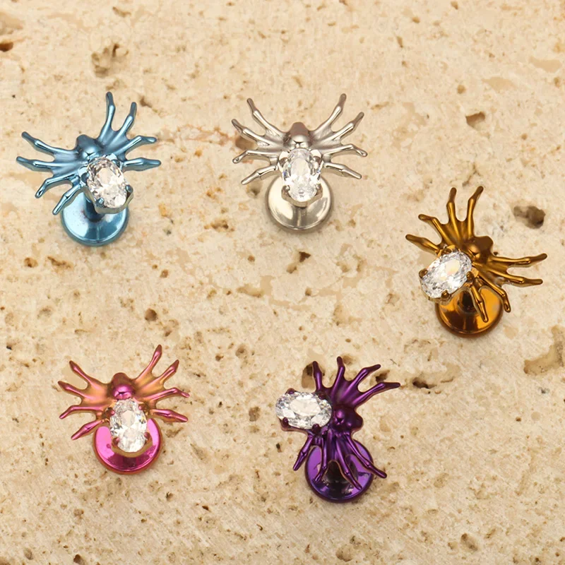 ZOOR ASTM F136 التيتانيوم الشرير العنكبوت ثقب موضوع داخلي زرع الصف بأكسيد الأنف الشفاه شقة اللولب أقراط القوطية ثقب #3