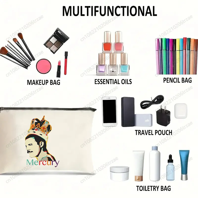 مجموعة حقائب اليد المطبوعة من فريدي ميركوري ذا كوين باند جرافيك روك، حقيبة مكياج من القماش، حقائب تسوق قابلة لإعادة الاستخدام، صديقة للبيئة وقابلة للطي