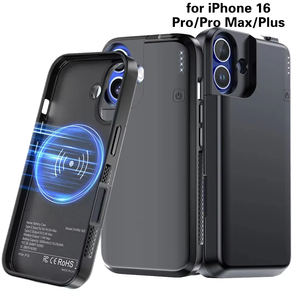 Wireless Magnetic Battery Case for iPhone 16/Pro/Pro Max Outdoor Battery Case 5000mAh Extended Battery Pack For iPhone 16 Plus