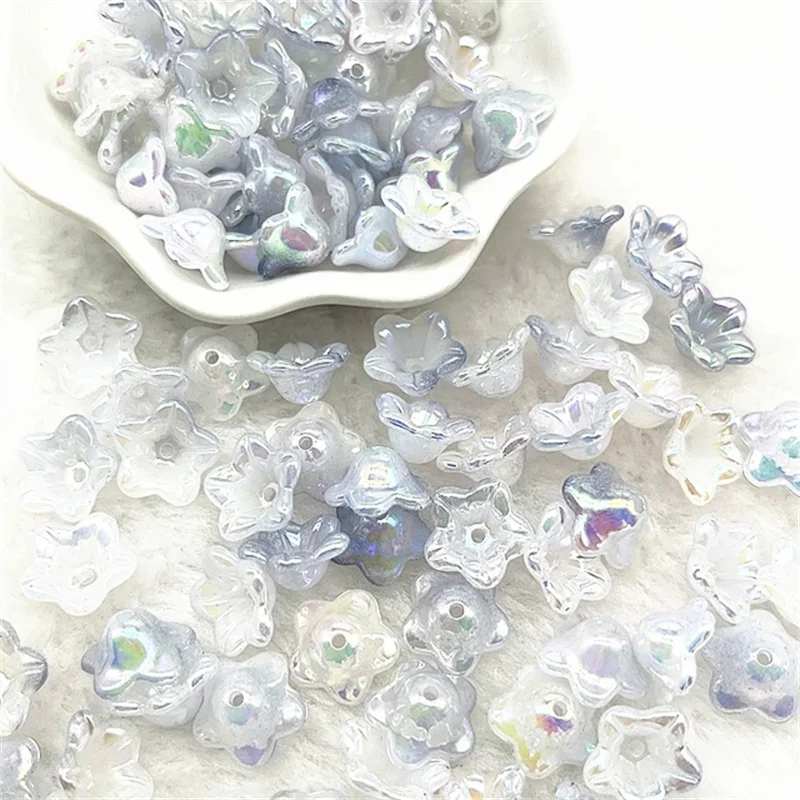 50pcs Gradient Bell Orchid Flower Acrylic Loose Beads for Jewelry Making DIY Hairpin Earrings Bracelet Accessories