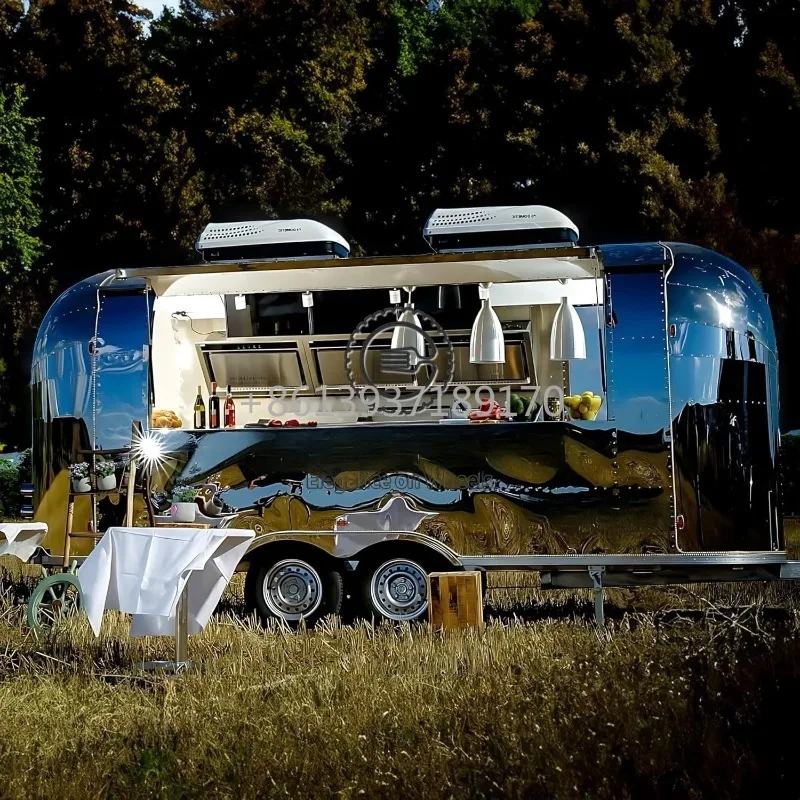 

13FT Food Truck Concession Trailers Mirror Trucks Trailer Food Vending Cart Camp Trailer Empty Air Food Trailers