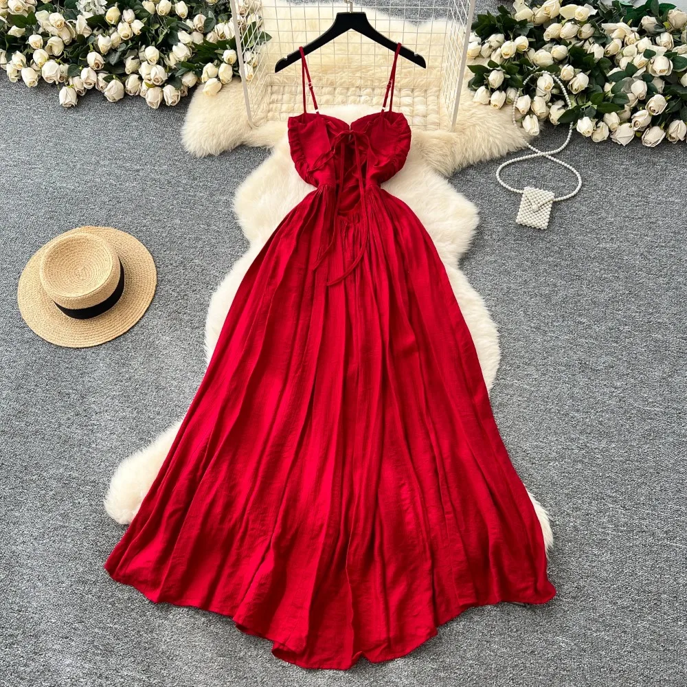 シックなセクシーな背中の開いたスプリットハイウエストスリップドレス妖精カジュアル A ラインドレス休暇 Vestidos 女性自由奔放に生きるサンドレス