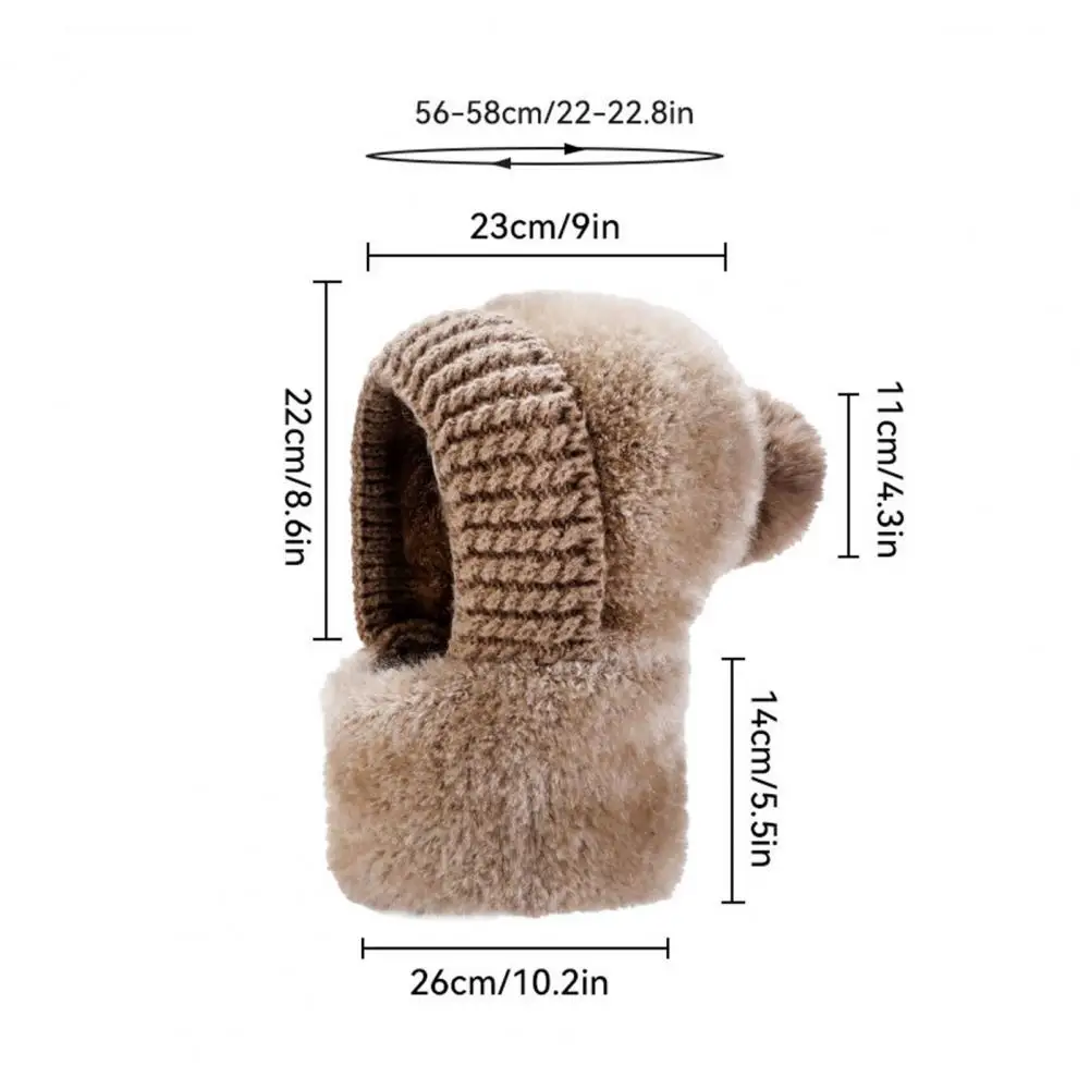 Autumn Winter Cycling Balaclava For Women 3-in-1 Fleece Lined Hood With Windproof Face Cover Warm Knit Hat For Outdoor Sports