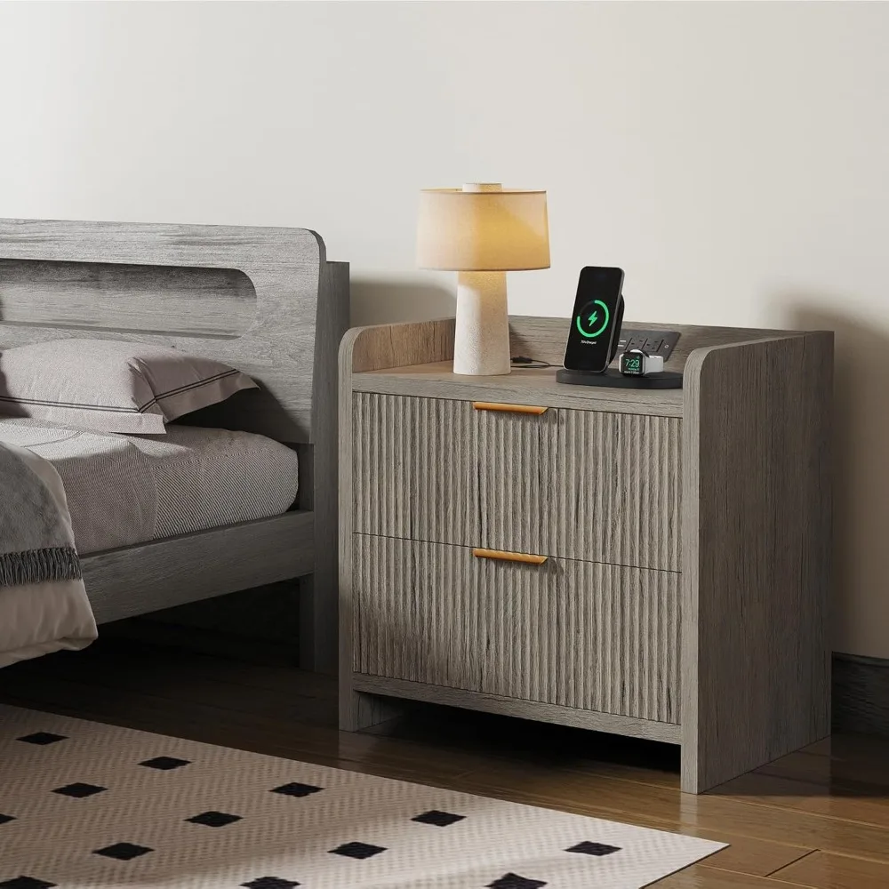 Fluted Nightstand with Charging Station,23