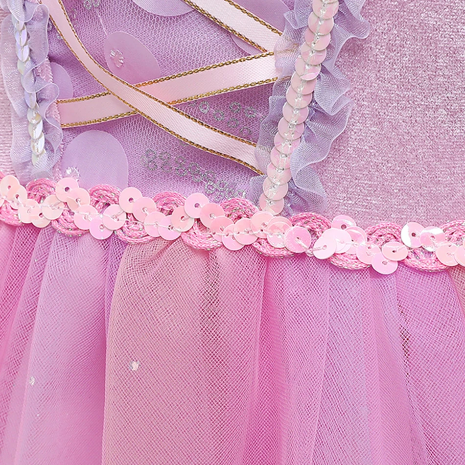 Kids Rapunzel Cosplay Princess Dress Girls Long Sleeves Fantasy Tangled Costume Christmas Halloween Carnival Party Elegant Gown