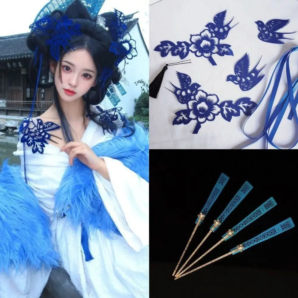 

Magpie Chinese Style Headpiece Paper Cutting Style Flower Bride Wedding Headdress Hairpin Cheongsam Hanfu Headwear Hanfu