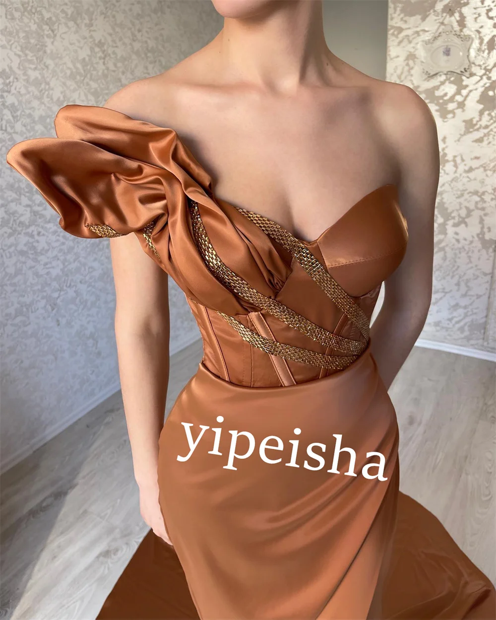 Customized es Pleat Ruched Valentine's Day A-line One-shoulder Bespoke Occasion Gown Long Dresses