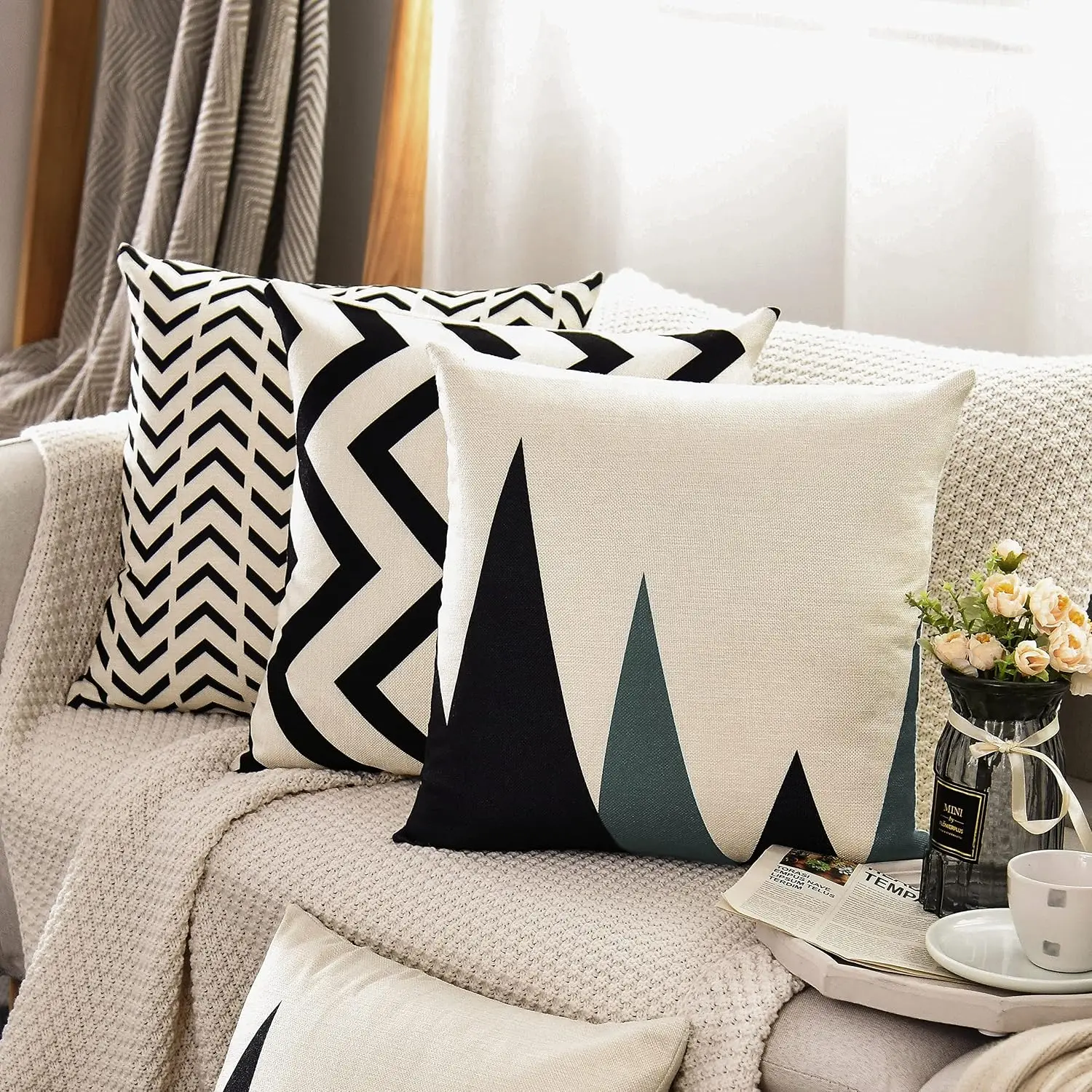 4PCS Throw Pillow Covers Set Modern Geometric Cushion Case Polyester Boho Chic Sofa Decor Living Room Accent Pillows