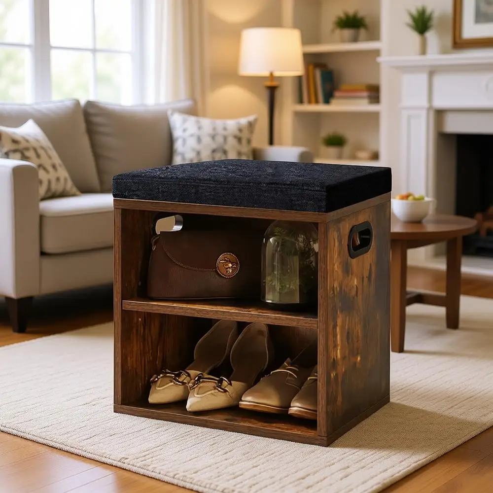 

Двухуровневая скамья для хранения обуви с подушкой, коричневый рустик, регулируемый органайзер для прихожей, гостиной