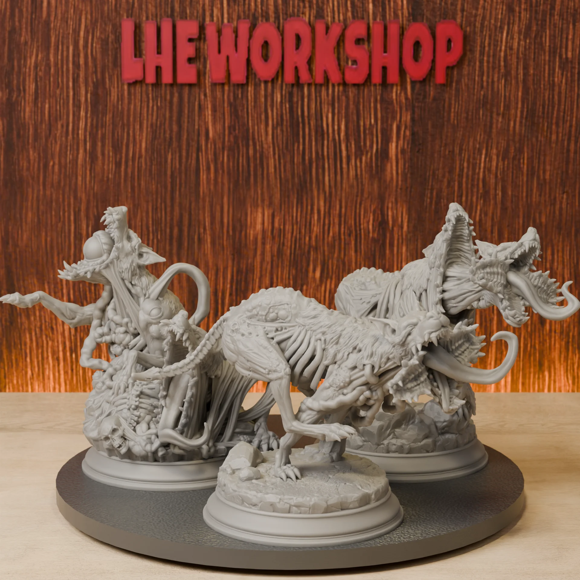 Shapeshifted Blood Hounds-Trio Bundle Miniatures | 28mm-38mm | Resin 3D Printed DND Pathfinder Mini | Unpainted Grey