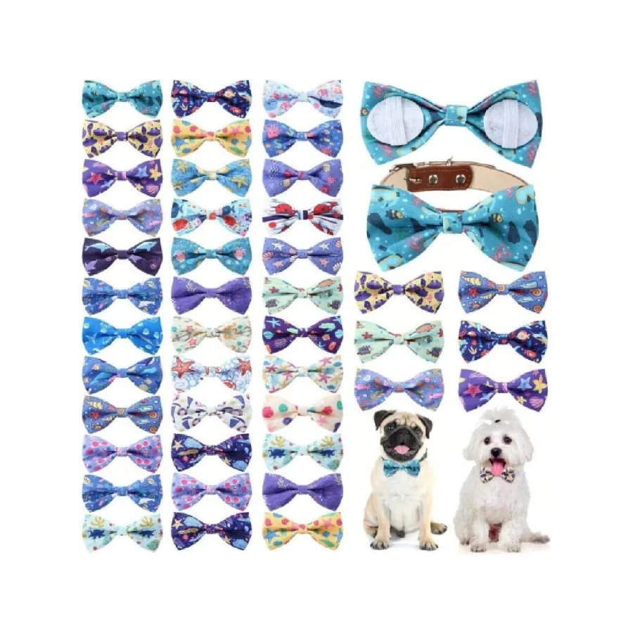 【New style】50 Pieces Dog Bow Ties Pet Collar Bow Puppy Collar Attacent With Rubber Bands For Small Medium Cat Pet Grooming Char
