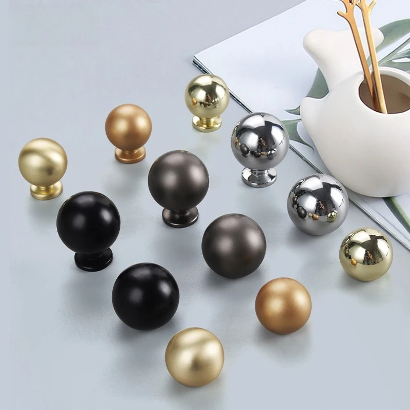 Zinc Alloy Wardrobe Door Pull Handles Modern Minimalist Matte Gold & Copper Solid Knobs for Single Hole Drawer Cabinet