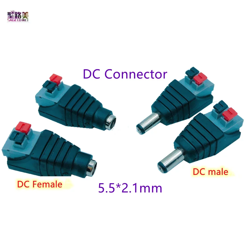 Drukknop Dc Power 5.5X2.1Mm Dc Mannelijke/Vrouwelijke Draad Connector Jack Plug Adapter Connector 12V Voor 5050 Led Strips Cctv Camera