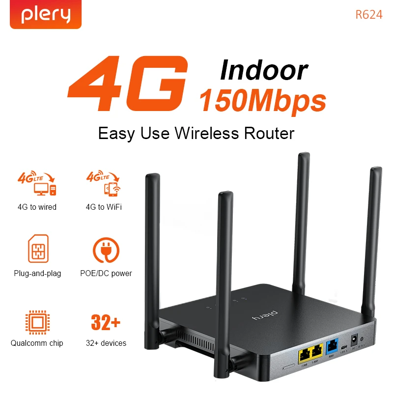 

4G LTE Wi-Fi-маршрутизатор, 300 Мбит/с, двойная антенна, портативный с SIM-слотом, порты LAN/WAN для дома/путешествий/на открытом воздухе, поддержка 32-устройств