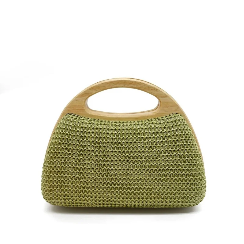 2025 New Fashion Designer Wooden Clip Dinner Bag Lady Party Show Temperament Straw Woven Purse Bag Summer Beach Bag Shoulder Bag