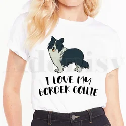 Border Collie Dog Cartoon Funny Kawaii Art Print Short Sleeve Female Tops Tees Harajuku  VintageT Shirts Women's T-shirt