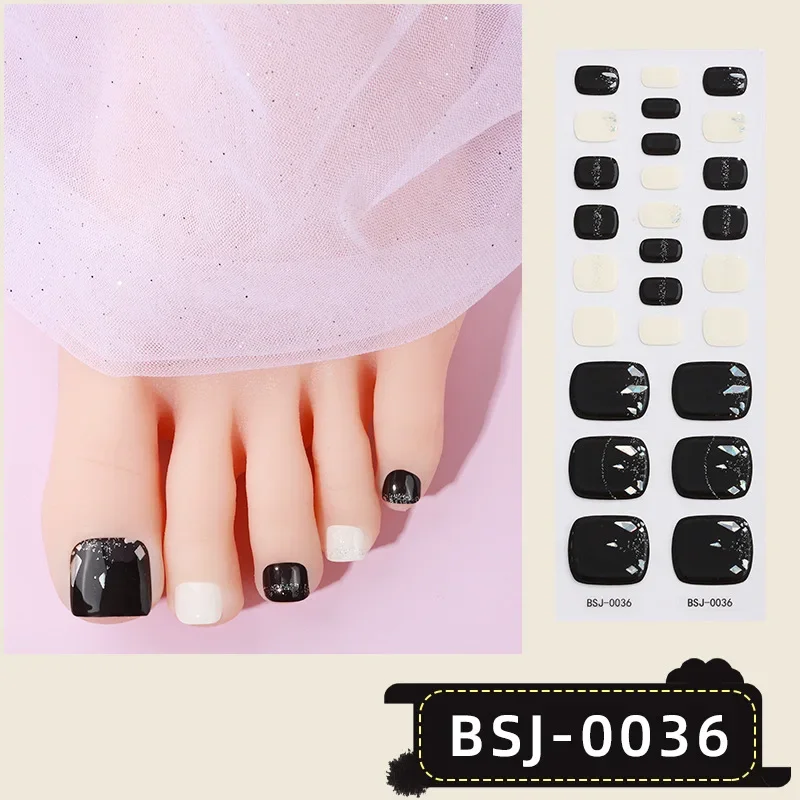 26Tips Semi Cured Gel Toe Nail Stickers Full Waterproof Long Lasting Manicure DIY Women Fashion Toenail Sticker UV Lamp Need