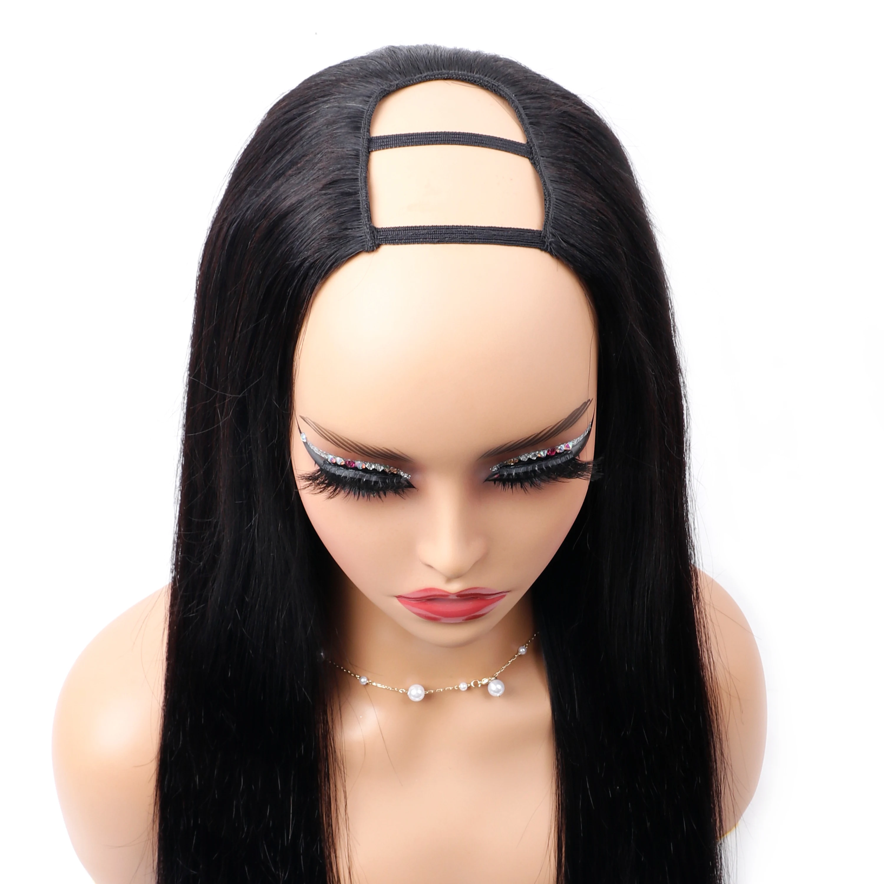 16-32 بوصة آلة صنع U جزء الباروكات 220 الكثافة البرازيلي شعر طبيعي مفرود للنساء U شكل الباروكات مستقيم خصلات الشعر المستعار الطبيعي #3