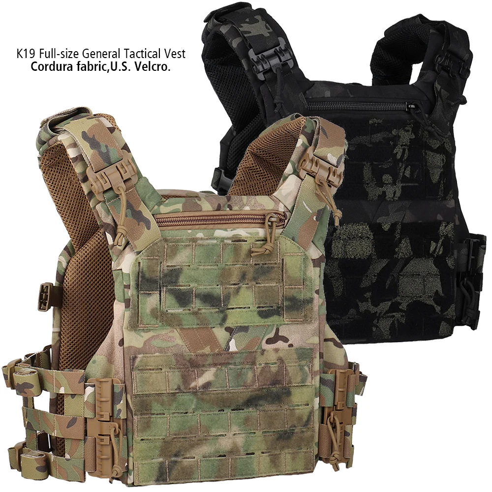 

K19 Airsoft Tactical Vest Hunting MOLLE Vest with Quick Release Slide System Compatible S/M/L Baffle Plate 1000D Nylon