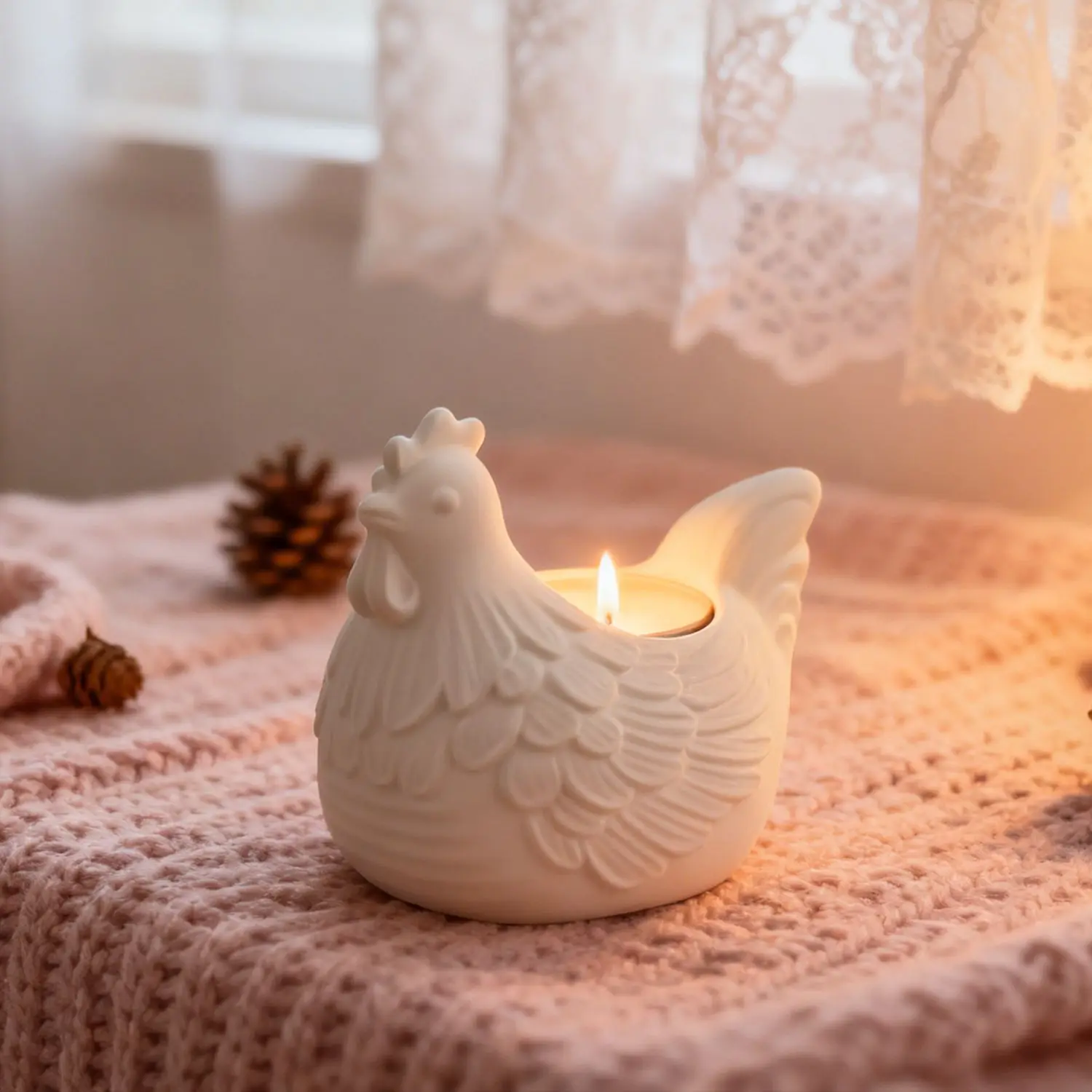 DIY 3D Little Chicken Candle Holder Epoxy Resin Mold, Plaster Hen Decoration, Candle Holder Silicone Mold, Desktop Storage