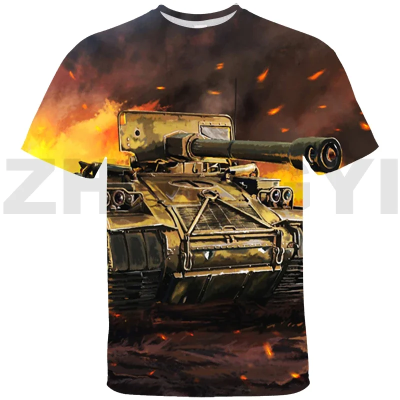 Anime World of Tanks Graphic T Shirts 3D Harajuku War Thunder Tees Street Clothing Top Cool Men Gerand Tanks Oversized T Shirt