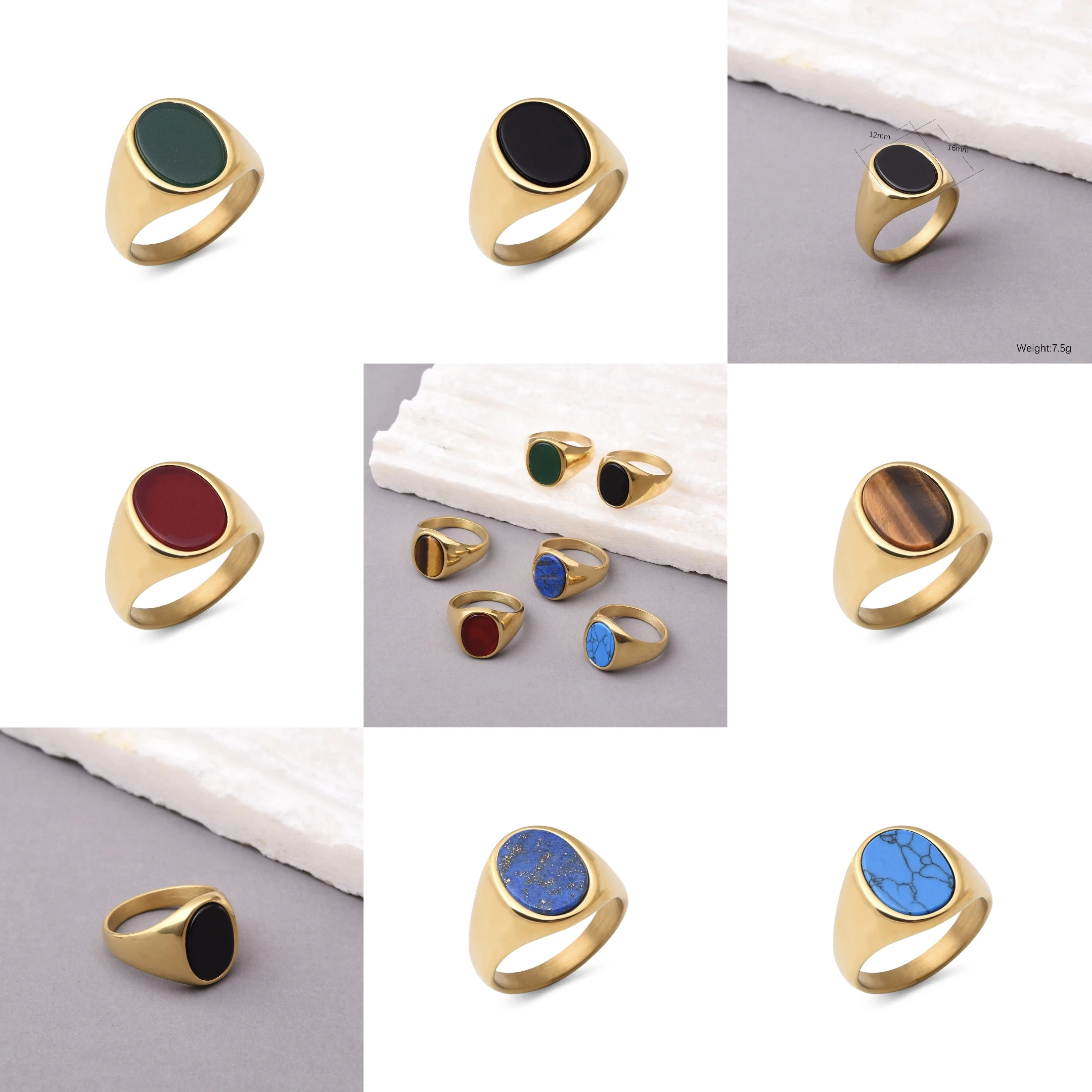 Men's/Women High Quality 316L Stainless Steel Onyx Rings