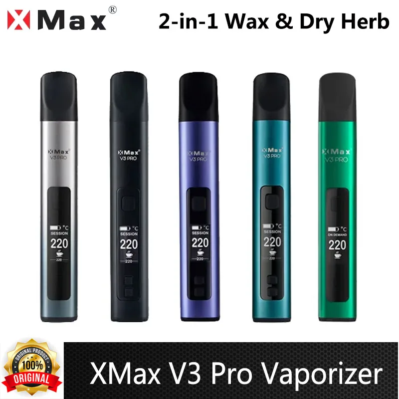 Oryginalny zestaw parownika XMAX V3 Pro 2 w 1 2600 mAh 18650 Bateria Wyświetlacz LCD Konwekcyjne ogrzewanie Wosk i suchy parownik do ziół Vape Pen