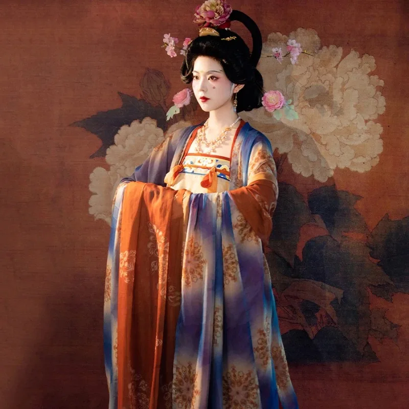 

Hanfu Tang Dynasty Dunhuang Guide Бодхисаттва Восстановление Узкая юбка длиной до груди с большими рукавами Рубашка Сломанная юбка