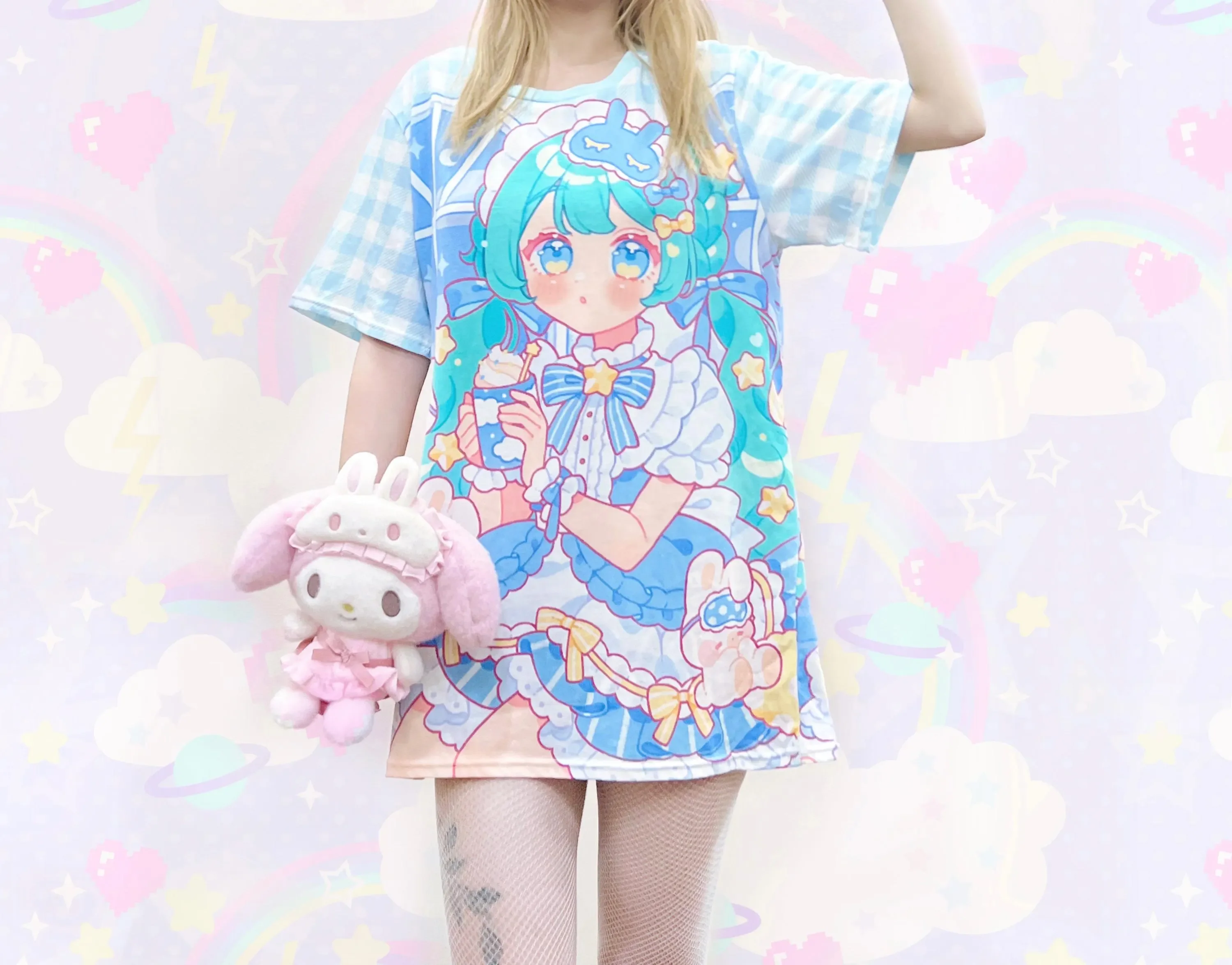 New Cyberpunk Harajuku Style Decorated 3D Print Anime Girl All-Over Print Short-Sleeve Top, Trendy and Cool Gaming Style