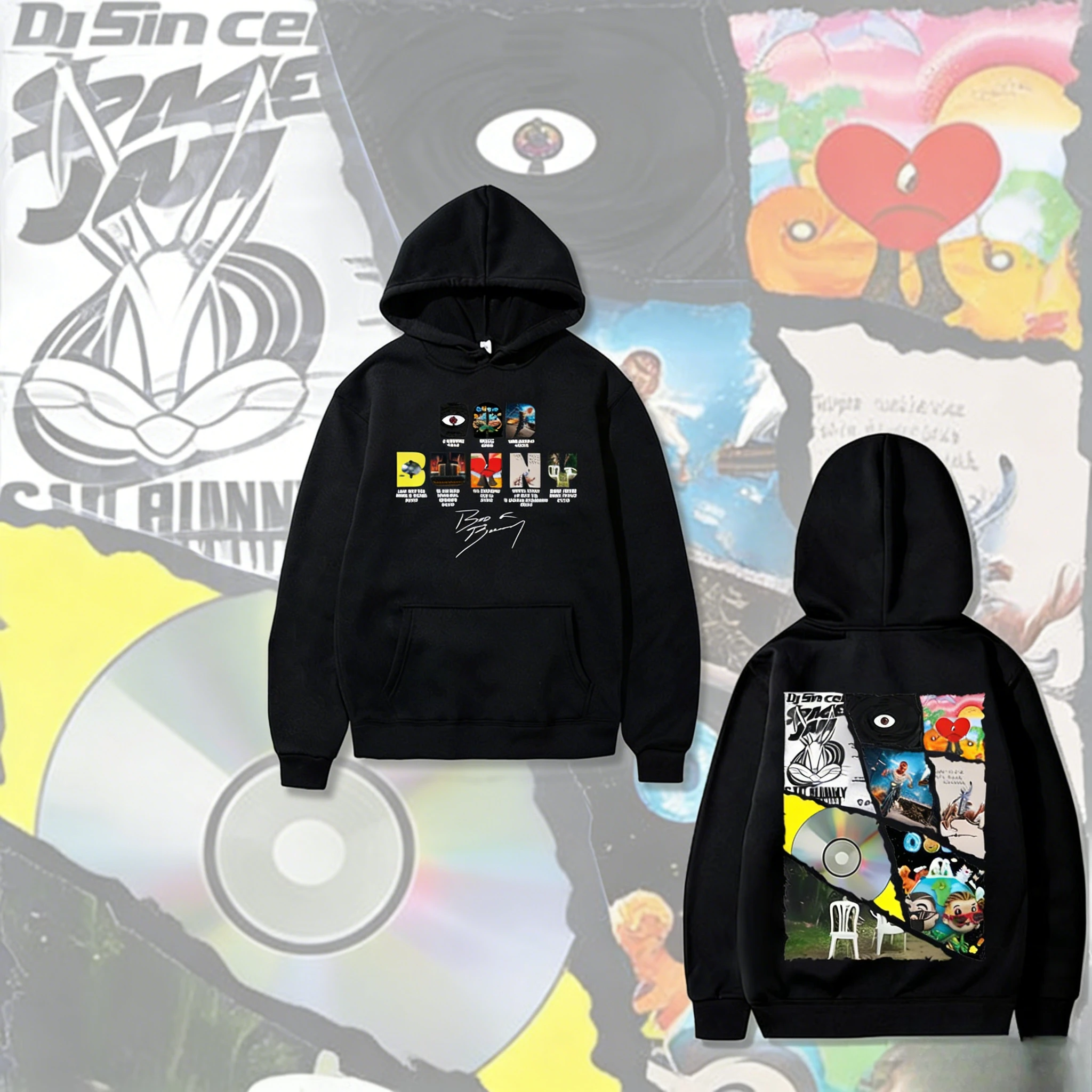 Rapper Bad Bunny DTMF DeBi TiRAR MaS FOToS Tour Herrenmode Hip-Hop 2025-26 Herbst/Winter reiner Baumwolle 100 % bedruckter Kapuzenpullover