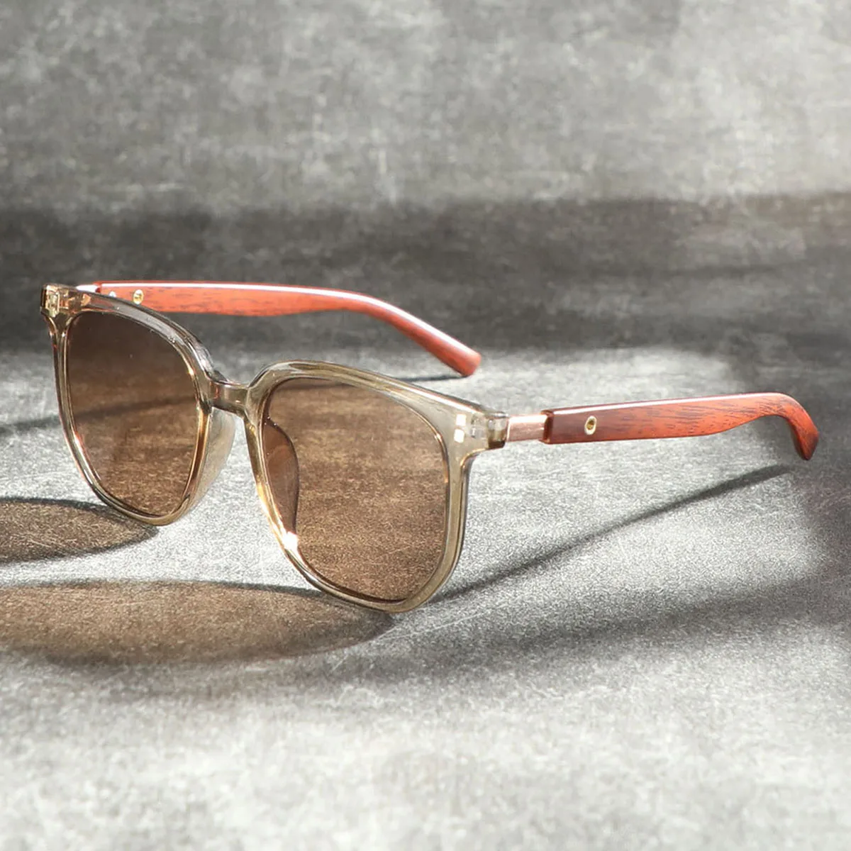 Retro Wood Grain Square Frame Sunglasses, Unisex Uv Protection Sunglasses, Classic Black Frame